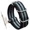 MZBUTIQ 28mm Schwarz/Grau Uhrenarmband Nylon Ersatz Extra Lang für Herren Matte Silberne Schnalle 5 Ringe