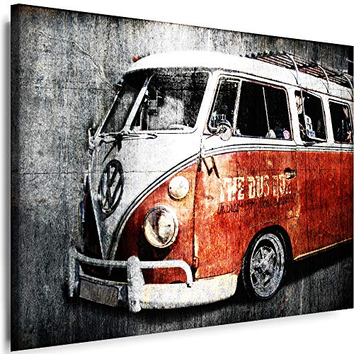 Myartstyle - Bilder Auto VW-T1 60 x 40 cm Leinwandbilder XXL - 1 Teilige Wandbilder Oldtimer Kunstdrucke w-a-2024-1