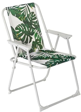 Harbour Housewares Folding Beach Deck Chair - Banana Leaf - Pack of 1 - Metal Outdoor Patio Seat Lightweight Portable Deck Chair for Picnic, Garden, Camping, Fishing