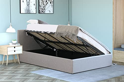 Home Treats Side Lift Ottoman Bed Double Bed Frame With Under Bed Storage & Mattress Included| Bed Frame With Storage 4FT6 (Double, Tufted Bonnel Sprung Mattress)