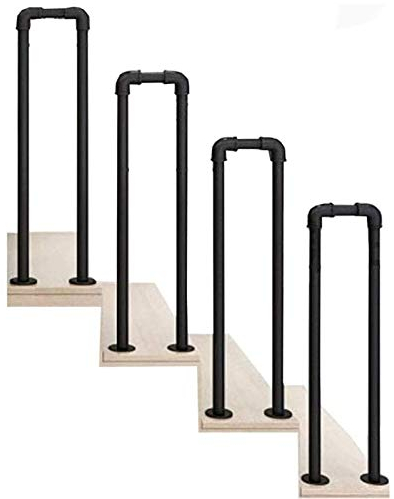 XFSHKJS U-Form 1 Schritt Schwarz Treppenhandlauf for Outdoor-Treppe, Schmiedeeisen Sicherheit Schutzgeländer Geländer, Handlauf Picket for Außentreppe - Komplett-Set (Size : 50cm(1.6ft))