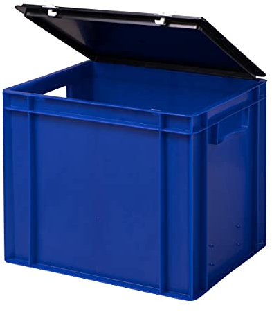 1a-TopStore Stabile Profi Aufbewahrungsbox Stapelbox Eurobox Stapelkiste mit Deckel, Kunststoffkiste lieferbar in 5 Farben und 21 Größen für Industrie, Gewerbe, Haushalt (blau, 40x30x33 cm)