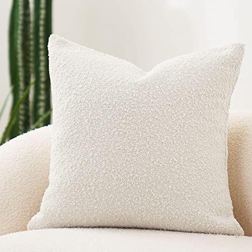 DOMVITUS Bouclé-Kissenbezug, texturiert, quadratisch, dekorativ, für Wohnzimmer, gewebtes Akzent- und Couchkissen, weich, 45 x 45 cm, Elfenbein, 1 Stück