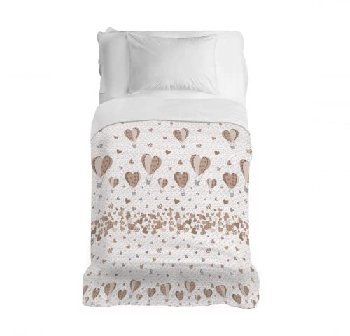 PENSIERI DELICATI Copriletto 170 x 280 cm, Telo Singolo Pique in 100% Cotone, Ideale per Arredo e Salva Letto 1 Piazza, Fantasia Mongolfiera Beige, Made in Italy