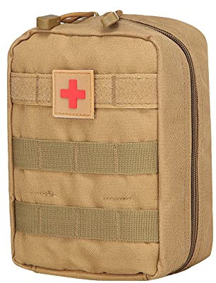 QIYUANT Militär Tactical First Aid Tasche, Erste Hilfe IFAK Tasche Kit Molle Medzinische Notfalltasche Gadgets Bauchtasche Wasserdicht Oxford für Wandern Radfahren Camping Coyote