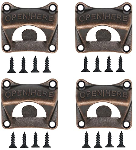 4 Stück Flaschenöffner Wandmontage, Wandmontage Bieröffner, Vintage Flaschenöffner Wandmontage, Wand Bieröffner mit Montierte Schrauben, für Bars, Restaurants, Cafés, Küchen (Rotbronze)