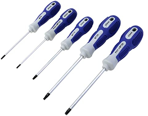 Antrader Torx-Schraubendreher-Set mit magnetischer Spitze, (T9, T10, T15, T20, T25), professionelles Torx-Schraubendreher-Set (5 Stück, blau)