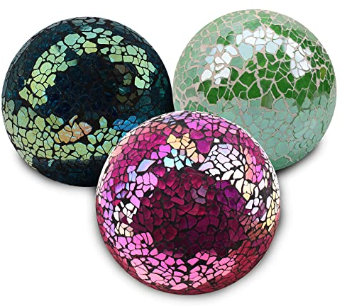 ZningEsxi 3 Stück Mosaikkugeln Glaskugeln 8,5cm solide Kugel Glas Schüsseln Vasen Esszimmer Zuhause Tischen Mittelstück Dekoration - Mischfarbe
