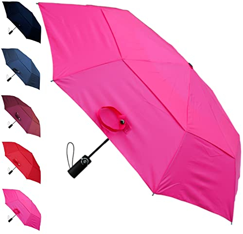 COLLAR AND CUFFS LONDON 80KPH Parapluie Pliant Solide Femme Homme Compact - Resistant au Vent Automatique - Robuste - Cadre Renforcé Avec Fibre de Verre - Toile Aérée Petit Pliable - Rose Vif