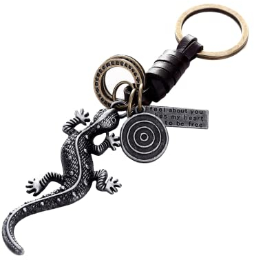 ZDHC Eidechse Schlüsselanhänger Geflochtenes Leder Seil Schlüsselanhänger Gecko Reptilien Anhänger Auto Schlüsseltasche Geldbörse Charms für Frauen Männer, bronze, One size