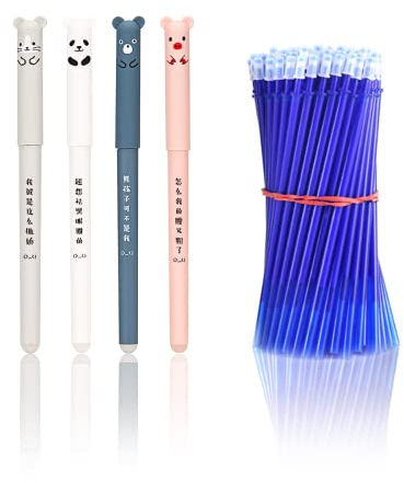 8 Stück Cartoon Radierbarer Kugelschreiber Blau mit 40 Stück Nachfüllungen 0.35mm Tintenroller Radierbar Erasable Pen Löschbarer Gelstift Panda Gelschreiber Radierbar für Erwachsene Kinder Studenten