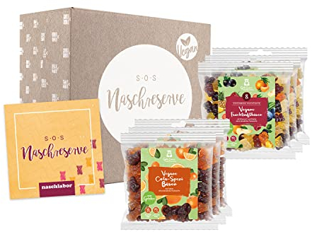 SOS Naschreserve Vegan | Veganes Geschenk mit Gummibärchen und Grußkarte | Geschenk für Veganer | Vegane Fruchtgummi | Vegane Nervennahrung Geschenkbox | Geschenk für Kollegen und Mitarbeiter