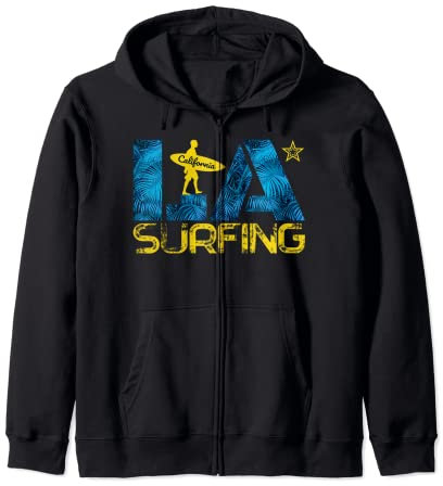 Surf Los Angeles California Illustrazione Palme Surf Felpa con Cappuccio