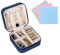 FuninCrea Jewellery Box Organiser for Women, Mini PU Leather Travel Jewelry Storage Case with 3pcs Silver Cloth for Rings Earrings Necklace, Portable Jewelry Case for Girl, Wife, Mother (PU blue)