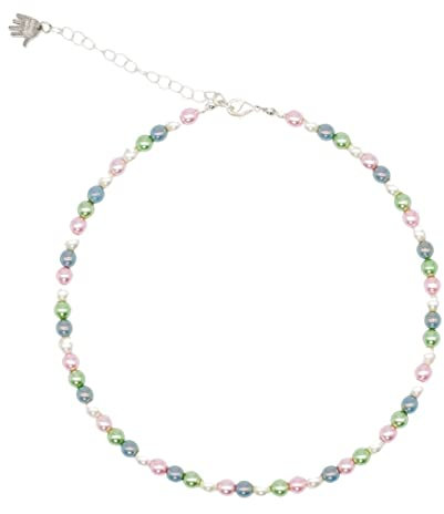 Feliss Handmade: Ketten aus Perlen, Halskette Damen. Statement Kette 45 cm lang. Choker Halsband, aesthetic Necklace Schmuck. Beads Perlenkette für Frauen in bunt mit Glasperlen (Rainbow Pearls)