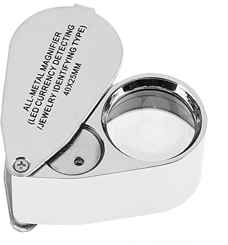 Meichoon LED Lampe Lupe 40X Tragbare Faltbare Edelstahl Lupe Schmuck Antiquitäten Diamant Jade Identifikation Sammlung Senioren Juweliere Sammler UC47
