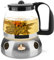T24 Teekanne aus Glas mit Siebaufsatz Hitzebeständig herausnehmbaren Edelstahl Filter Sieb, Glasteekanne mit Teesieb & Überhitzungsschutz, Ideal zur Zubereitung von Losen Tees, (1250ml mit Stövchen)