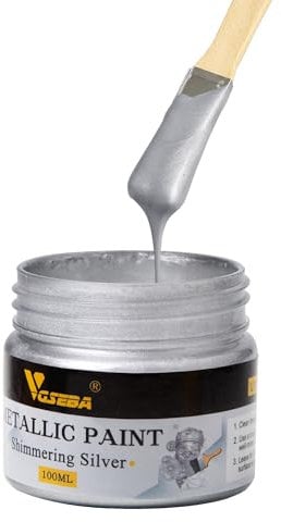 VGSEBA Vernice acrilica argento metallizzato, non tossica, non sbiadisce, 100ml Vernice a foglia d'argento per arte, pittura, artigianato, ideale per tela legno argilla tessuto artigianato