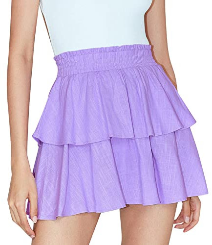 Gonna corta estiva da donna, estiva, boho, leggera, gonna a pieghe, gonna lunga, mini sottoveste, con elastico in vita, linea A, minigonna, F-viola., S