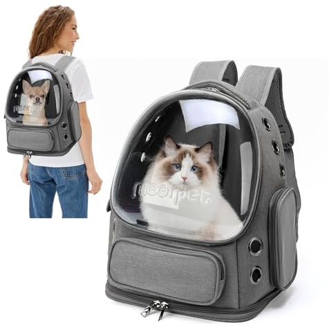 PETCUTE Zaino per Cani e Gatti con Capsula Spaziale, Zaino Trasparente per Animali Domestici con Cintura di Sicurezza Integrata,Zaino Porta Cane con Tappetino Rimovibile,ideale per Viaggo