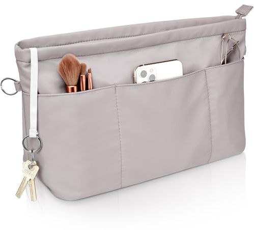 Betoores Handtaschen Organizer, Taschenorganizer Nylon Tote Bag Organizer, Wasserdicht Klein Taschen Organizer Shopper mit Schlüsselbund und Reißverschluss,Grau-S