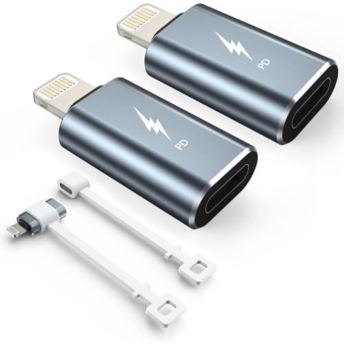 TechMatte Adaptador USB C a Lightning de 27 W PD de Carga rápida, Compatible con iPhone 14/13/12/11 Pro MAX Mini/X/XR/XS/SE/8/7/iPad/AirPods,con Cuerda antipérdida (2)