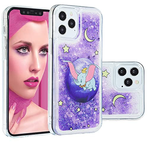 IMEIKONST Compatible with iPhone 15 Pro Glitter Case, Liquid Quicksand Transparent Sequin Slim Girls Soft TPU Bumper Silicone Shockproof Cover for iPhone 15 Pro. Bling Purple Dumbo XY1
