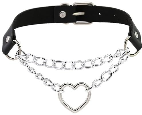 OIDEA Damen Choker Leder mit Herz Anhänger, Leder Halsband für Halloween Party Cosplay, Schmuck als Geschenk Schwarz Rosa Pink
