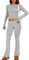 MISSACTIVER Zweiteiliges Damen-Outfit, langärmelig, bauchfreies Top und niedrige Taille, ausgestellte Hose, Lounge, 2-teiliges Yoga-Trainingsanzug, GRAU, S