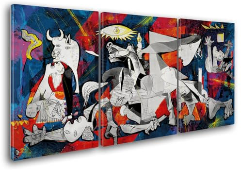 Giallobus - Peintures Grand Format XXL - Pop Art - La Guerre de Guernica - Toile - 218x100cm | 3pcs. x 70x100cm - Grande Image