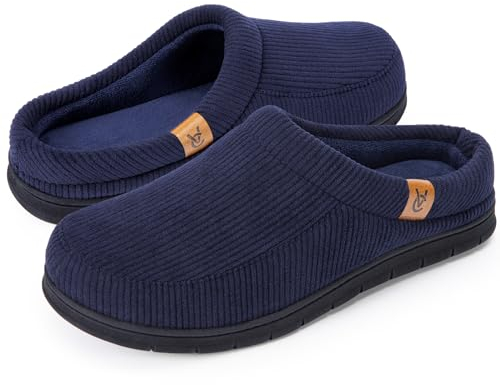 VeraCosy Herren Cord Mokassin Hausschuhe Memory Foam Winter Pantoffeln Dunkles Marineblau, 40-41 EU