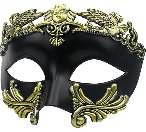 Lilwomen Ancient Greek Spartan Warrior Roman Masquerade Mask - Venetian Mask for Men - Wedding, Mardi Gras, Burlesque Ball (B-Gold)