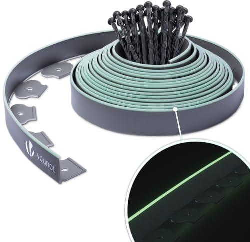 VOUNOT® Bordo Giardino Flessibile, Bordi Aiuole Plastica, con 30 Chiodi di Fissaggio, Lunghezza 10m, Altezza 5cm, Grigio e Verde