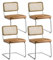 Zouron Stühle 4er Set Schwingstuhl mit echt Eichenholz - Wiener Geflecht Küchenstühle, Gelbbraun Rattan Stuhl Freischwinger Stühle, Kunstledersitz Metallgestell Esszimmerstühle Rocking Chairs