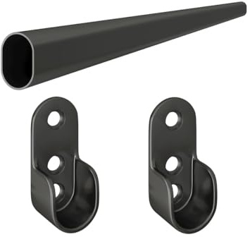 MS Beschläge Kleiderschrankstange Schwarz oval 30x15mm Garderobenstange Wandhalterung Kleiderstange Schrankstange Kleiderstangenhalter Stahlstange (mit Wandhalter, 1,50 Meter)