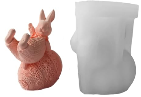 Kerzenform gießformen silikon zum Weihnachtsfeiertag silikonform kerzen Gießen Formen Kerzenformen zum Handwerk silikonformen Gießen Heimdekorationen DIY Seifen Gießformen (Stil P - Buntes Ei Hase)