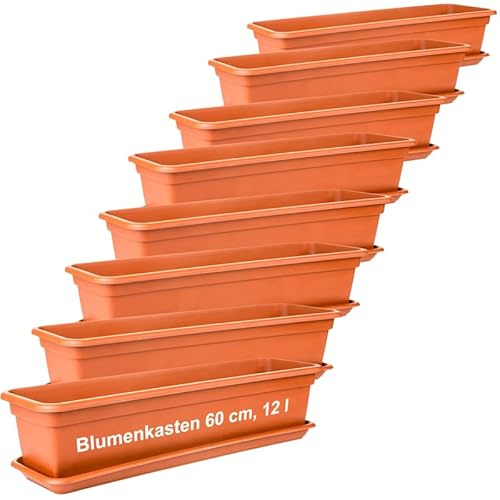 2friends Jardinière Balconnière 60cm avec Plateau – Set de 8, Pots de Fleurs Durables et Élégants, Conception Pratique, Made in EU