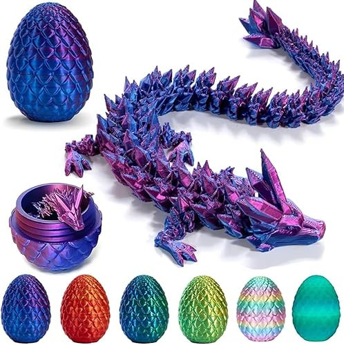 Elektheim 3D Gedruckter Drache, Realistische Dracheneier im Ei Gelenkiger Voll Beweglicher, Kristalldrache mit Drachenei, Zappelspielzeug für Kinder Erwachsene Heim Büro Schreibtischspielzeug