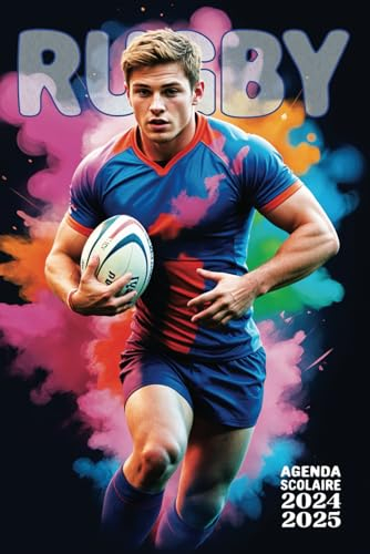 Agenda scolaire 2024-2025 Rugby: 2 jours par page - Collège, lycée, étudiant - Garçon - Format spacieux 15,24 x 22,86 cm - Sport - Fan & passionné de rugby - Rugbyman
