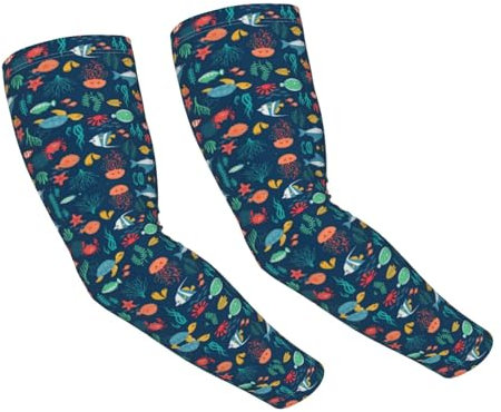 LKLDDPZB Ocean Fish Schildkröte Quallen Druck Erwachsene Eisseide Sonnenschutz Armstulpen - Volldruck, atmungsaktiv & leicht, Unisex, Schwarz , One size