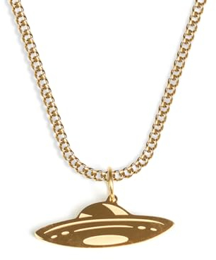 UNSHINEBAR Ufo Kette mit Anhänger für Herren und Damen - Streetwear Cuban Halskette mit Astro Ufo Alien Anhänger aus Edelstahl und 18K Gold - Wasserfeste Kette - 50-55cm Länge verstellbar (Gold)