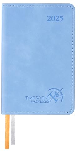 POPRUN Mini TaschenKalender 2025 Klein 12 x 8 cm - auf Deutsch - Kalender 2025 A7 Softcover mit PU-Leder - Terminplaner mit 70 GSM Papier - Cyanblau