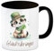 Erdmännchen Glücksbringer Kaffeebecher in schwarz niedlich süß und pflanzenliebend - Tier Tasse als Glücksbringer mit grünem Kleeblatt in der Hand