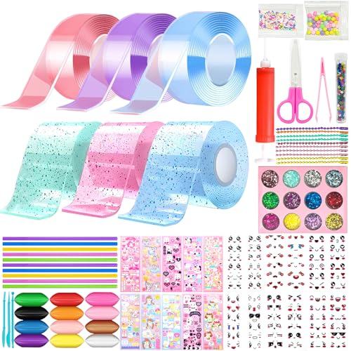 TZEKING 75 Stücke Nano Tape Bubbles Set,6 Tape(5cmx1m)+69 Deluxe Materialpakete,DIY Craft Blow Bubbles,Elastische Blase Ballons,Traceless Adhesive Nano Tape für Making Bubbles mit Pailletten Aufkleber