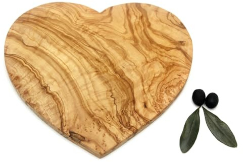 DAGDEG Planche de service en forme de cœur en bois d'olivier - Planche à découper en bois d'olivier - Planche à petit-déjeuner - Planche à fromage - Planche à pain - Environ 24 x 22 x 2 cm - Fabriquée
