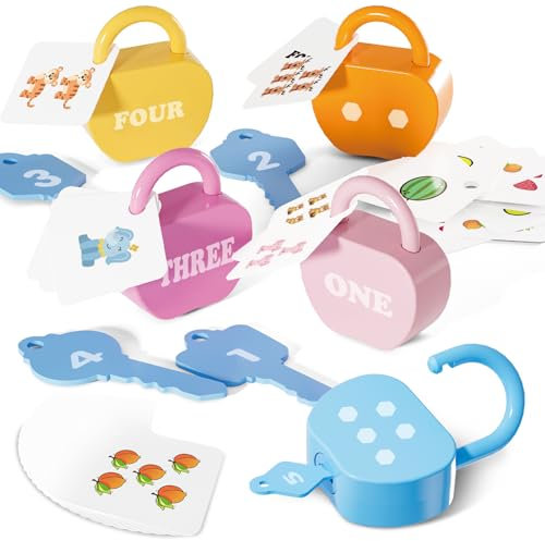 YYDeek 5 Set Locks and Key Toys for 2 3 4 Year Old Boy and Girls, Number Counting Blocks Travel Toys for Toddlers on Plane, Montessori Early Development & Activity Toys