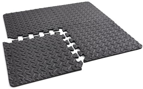 Phoenix Fitness Interlocking Floor Mats - 8 Non-Slip EVA Foam Flooring Tiles for Home, Gym, Garage, Kids Room & Exercise - Heavy-Duty Protective Floor Mat for Indoors & Outdoors - 30x30cm, Black