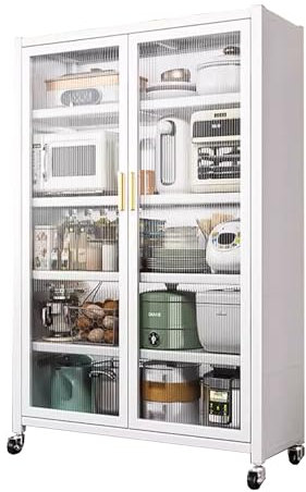 MAGIC SELECT Armario de Cocina con Ruedas, Vitrina de Almacenamiento para Hogar, Alacena con Puertas, Organizador para Casa, Baño, Salón, Habitación (5 baldas/165,5x80x40 cm)