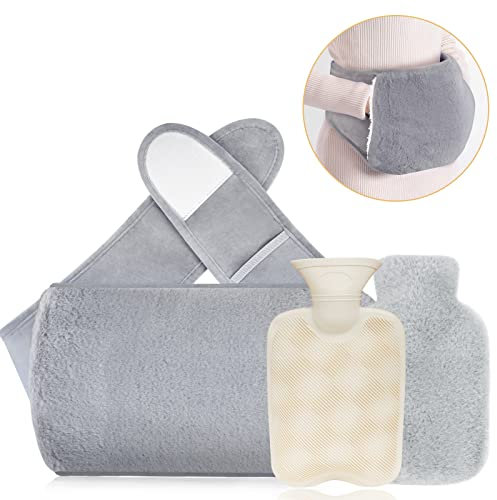 IFXKB Hot Water Bottle with Cover UK, Long Strap Hot Water Bottle Belt Wrap Around, Wearable Fluffy Plush Refillable Hot Water Bag with Hand Pocket for Women Neck Period Shoulder Waist Back Warm