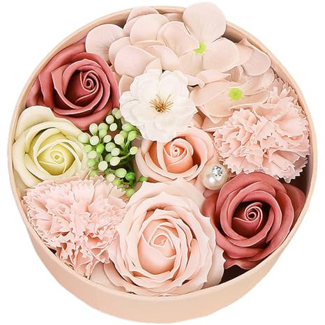 Savon à fleurs set dans une boîte cadeau, savons fantaisie pour femmes roses Soap Fleurs Boîte de bain ronde Fleurs de bain pour femmes Mariage de la Saint-Valentin, stylea